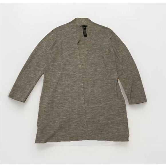 Eileen Fisher Sweaters - RESERVED Eileen Fisher Women Gray Virgin Wool Open Cardigan Sweater Medium